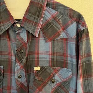 Levi's Men's Blue and Red Plaid Shirt